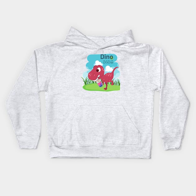 SWEET DINO BOBA DRINK - DINOSAUR Kids Hoodie by O.M design